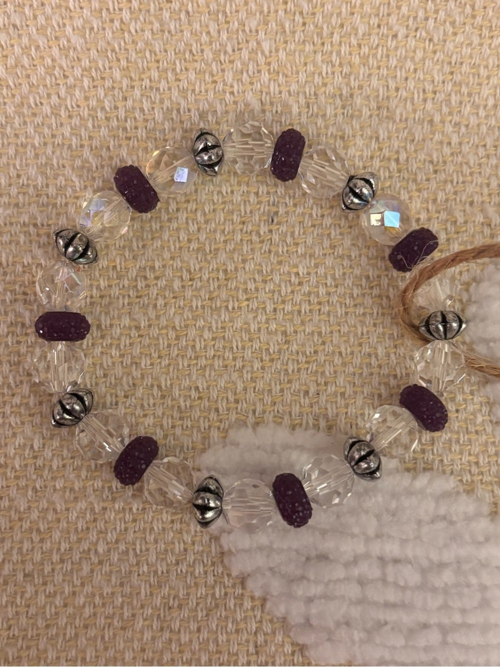 Purple and Clear Beaded Stretch Bracelet